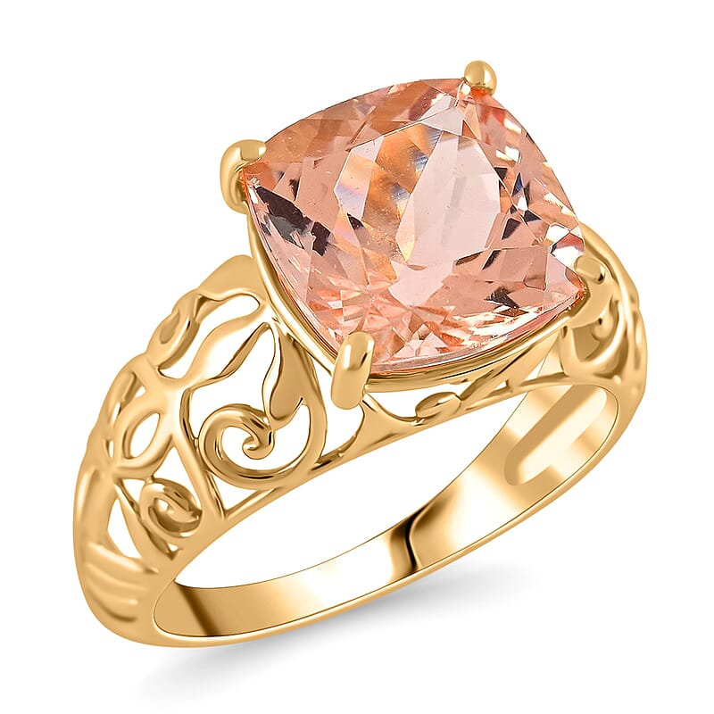 Certified & Appraised Luxoro AAA Marropino Morganite 4.25 ctw Solitaire Ring in 10K Yellow Gold (Size 10.0) 2.60 Grams