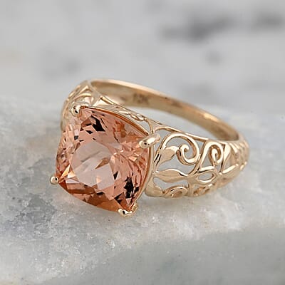 Certified & Appraised Luxoro AAA Marropino Morganite 4.25 ctw Solitaire Ring in 10K Yellow Gold (Size 10.0) 2.60 Grams