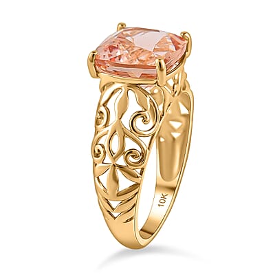 Certified & Appraised Luxoro AAA Marropino Morganite 4.25 ctw Solitaire Ring in 10K Yellow Gold (Size 10.0) 2.60 Grams