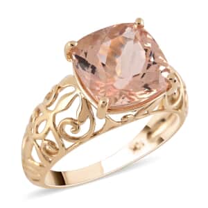 Certified & Appraised Luxoro AAA Marropino Morganite 4.25 ctw Solitaire Ring in 10K Yellow Gold (Size 6.0) 2.60 Grams