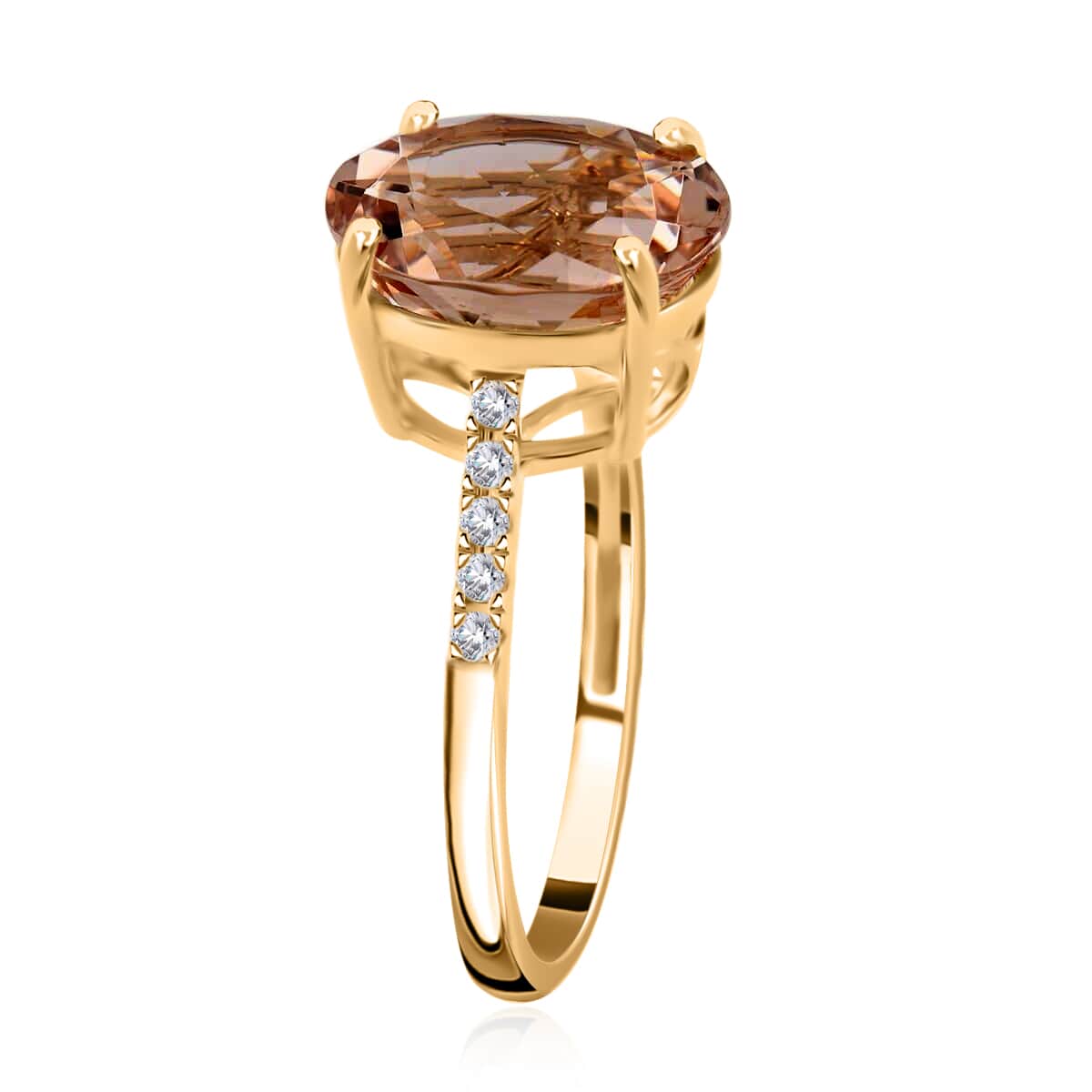 Luxoro Certified and Appraised AAA Marropino Morganite Ring,  G-H I1 Diamond Accent Ring, 14K Yellow Gold Ring, Wedding Ring 3.10 ctw image number 3