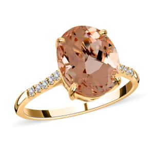 Luxoro Certified and Appraised AAA Marropino Morganite Ring,  G-H I1 Diamond Accent Ring, 14K Yellow Gold Ring, Wedding Ring 3.10 ctw