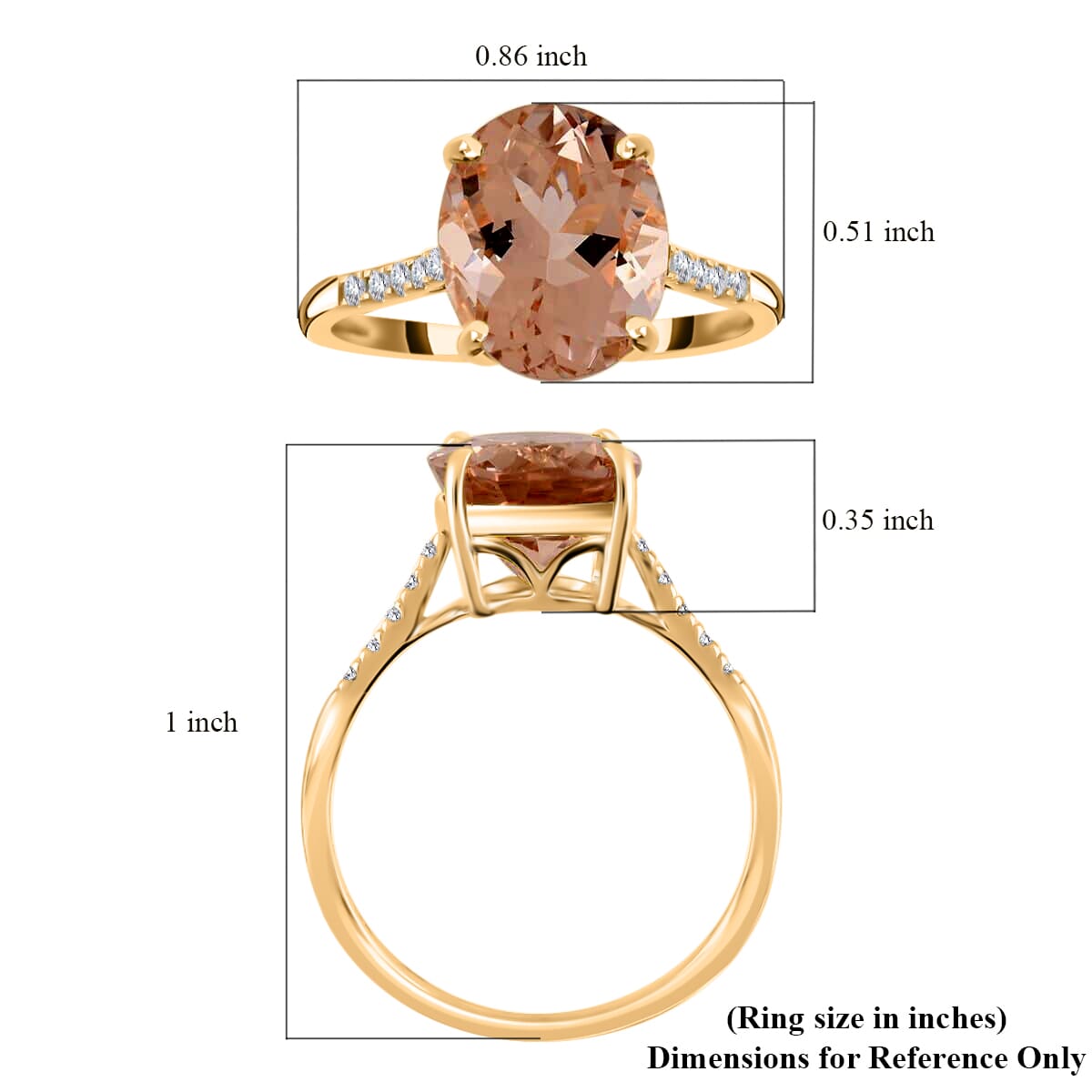 Luxoro Certified and Appraised AAA Marropino Morganite and G-H I1 Diamond 3.10 ctw Accent Ring, 14K Yellow Gold Ring, Wedding Ring (Size 9.0) image number 4