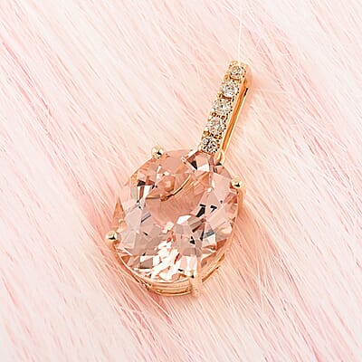 Certified and Appraised Luxoro 14K Yellow Gold AAA Marropino Morganite and G-H I1 Diamond Accent Pendant 3.30 ctw