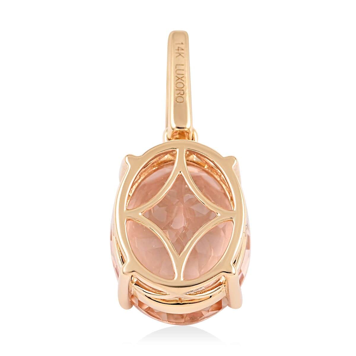 Certified and Appraised Luxoro 14K Yellow Gold AAA Marropino Morganite and G-H I1 Diamond Accent Pendant 3.30 ctw image number 3