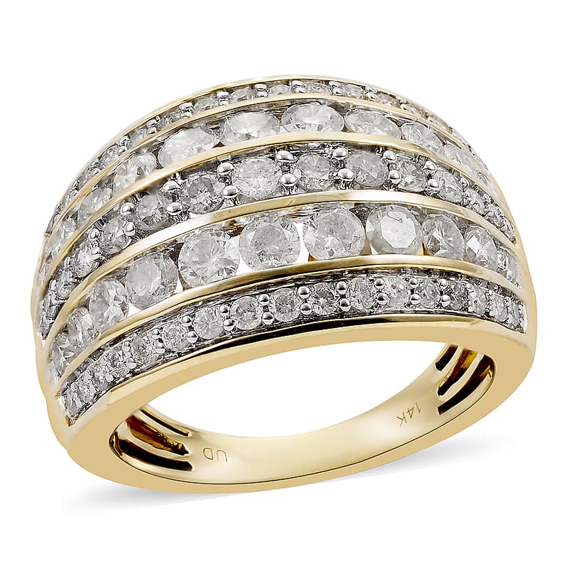 14K Yellow Gold G-H I3 Diamond 5 Row Band Ring (Size 8.0) 8 Grams 2.00 ctw