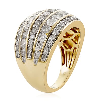 14K Yellow Gold G-H I3 Diamond 5 Row Band Ring (Size 8.0) 8 Grams 2.00 ctw
