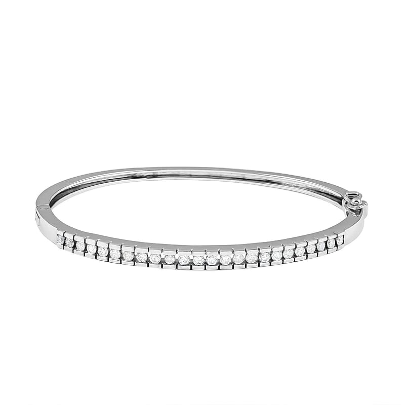 NY Closeout 14K White Gold G-H I1 Diamond Bangle Bracelet (7.00 In) 14.30 Grams 1.00 ctw