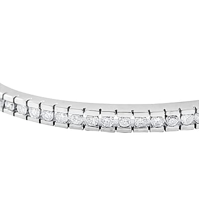 NY Closeout 14K White Gold G-H I1 Diamond Bangle Bracelet (7.00 In) 14.30 Grams 1.00 ctw