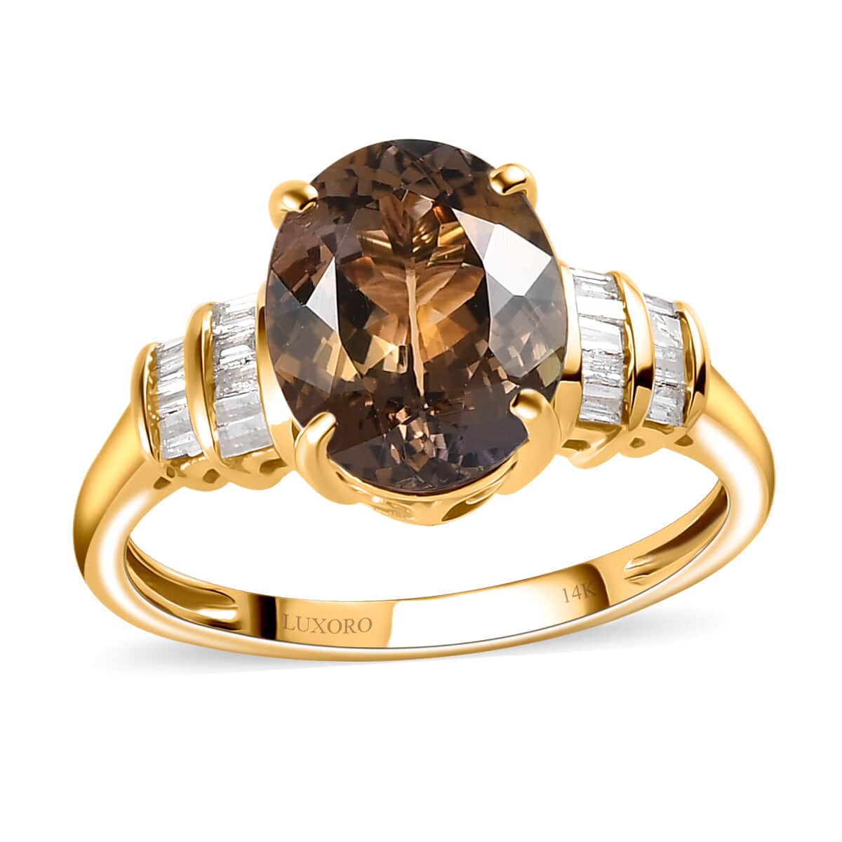 Luxoro 14K Yellow Gold Premium Golden Tanzanite and G-H I3 Diamond Ring (Size 6.0) 3.10 ctw image number 0