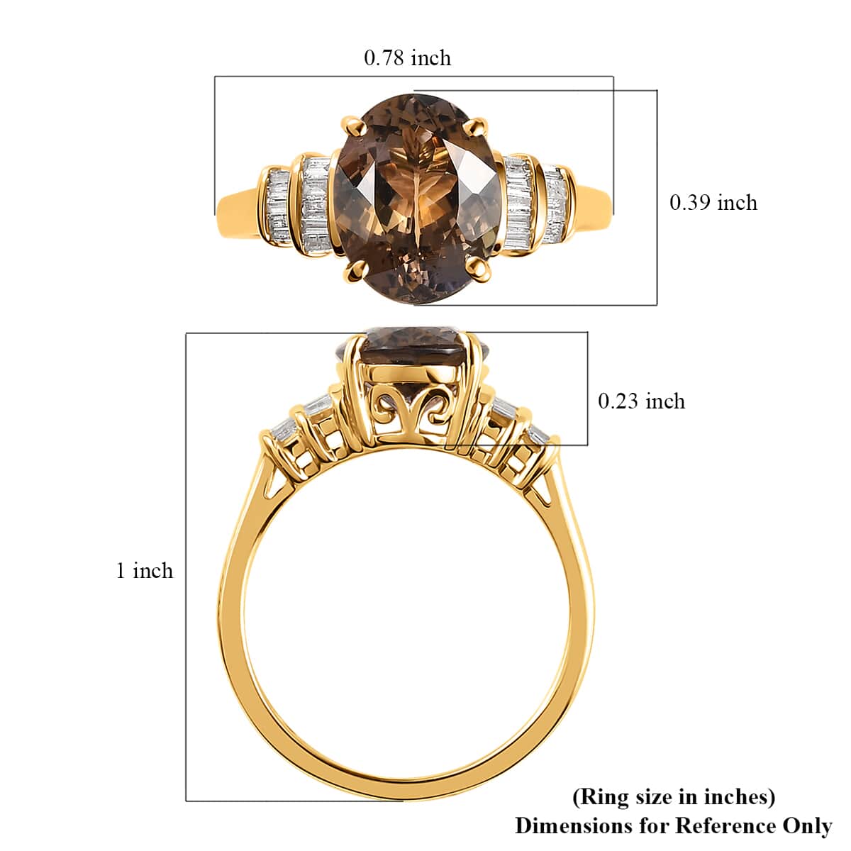 Luxoro 14K Yellow Gold Premium Golden Tanzanite and G-H I3 Diamond Ring (Size 6.0) 3.10 ctw image number 5