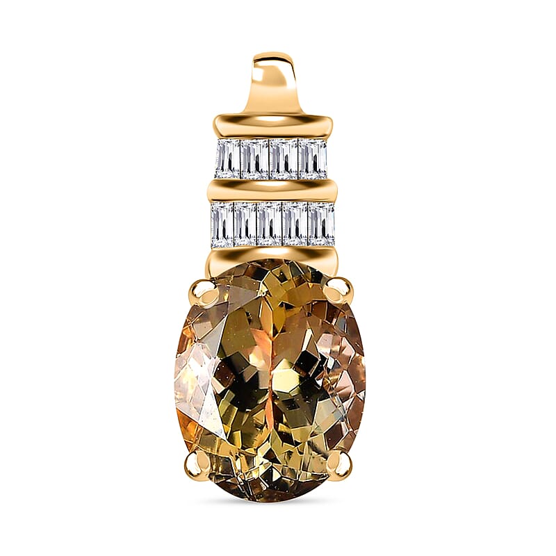 Luxoro 14K Yellow Gold Premium Natural Yellow Tanzanite and Diamond G-H I3 Solitaire Pendant 2.10 ctw