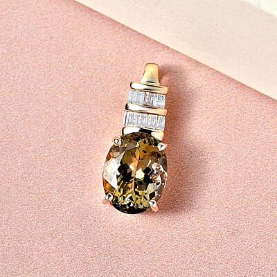 Luxoro 14K Yellow Gold Premium Natural Yellow Tanzanite and Diamond G-H I3 Solitaire Pendant 2.10 ctw