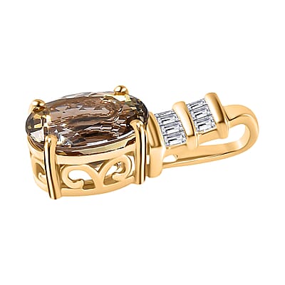 Luxoro 14K Yellow Gold Premium Natural Yellow Tanzanite and Diamond G-H I3 Solitaire Pendant 2.10 ctw