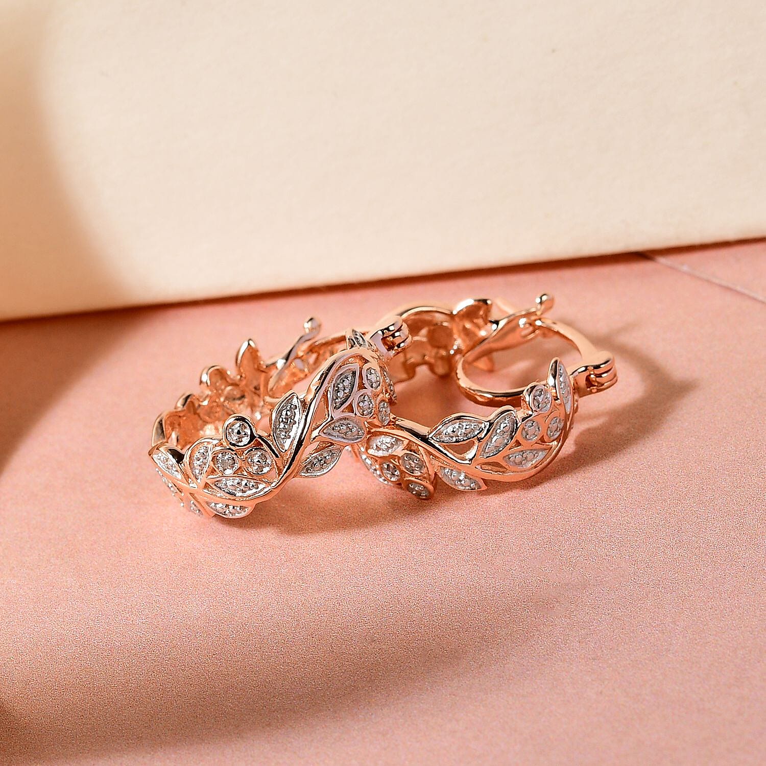 Diamond Accent Hoop Earrings in 14K Rose Gold Over Sterling Silver