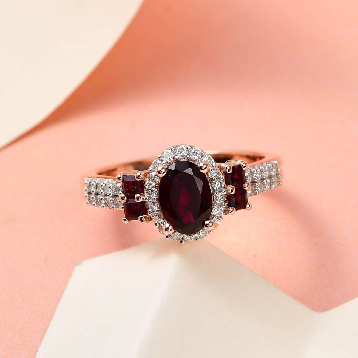 Anthill Garnet and Moissanite Ring in Vermeil Rose Gold Over Sterling Silver (Size 6.0) 1.15 ctw image number 1