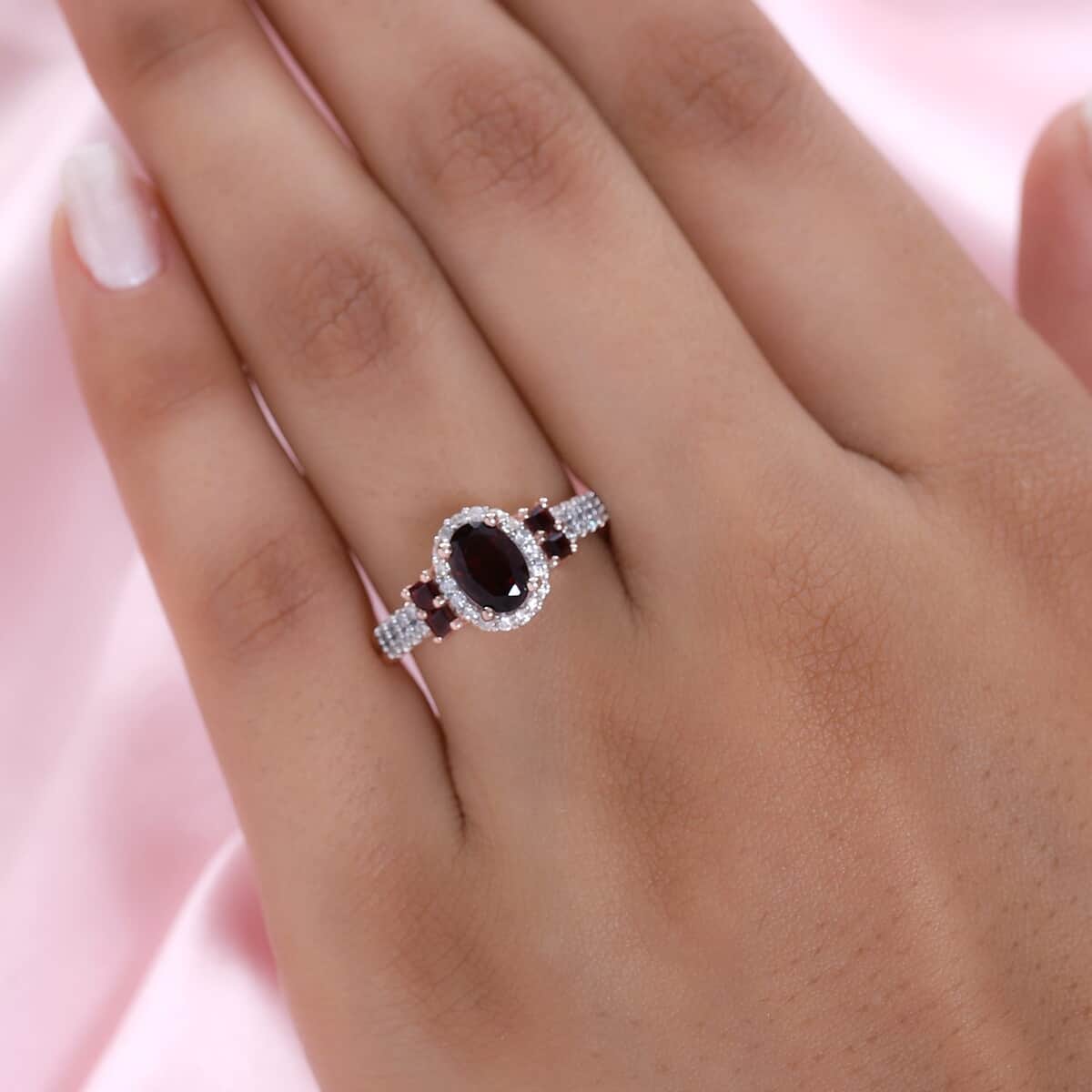 Anthill Garnet and Moissanite Ring in Vermeil Rose Gold Over Sterling Silver (Size 6.0) 1.15 ctw image number 2