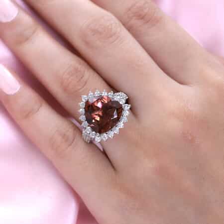 Autumn Alexite and Natural White Zircon Halo Ring in Platinum Over Sterling Silver 11.15 ctw image number 2