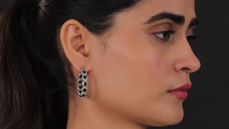 Thai Black Spinel Hoop Earrings in Stainless Steel 3.75 ctw