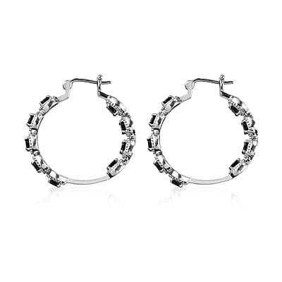 Thai Black Spinel Inside Out Hoop Earrings in Stainless Steel 3.75 ctw , Tarnish-Free, Waterproof, Sweat Proof Jewelry