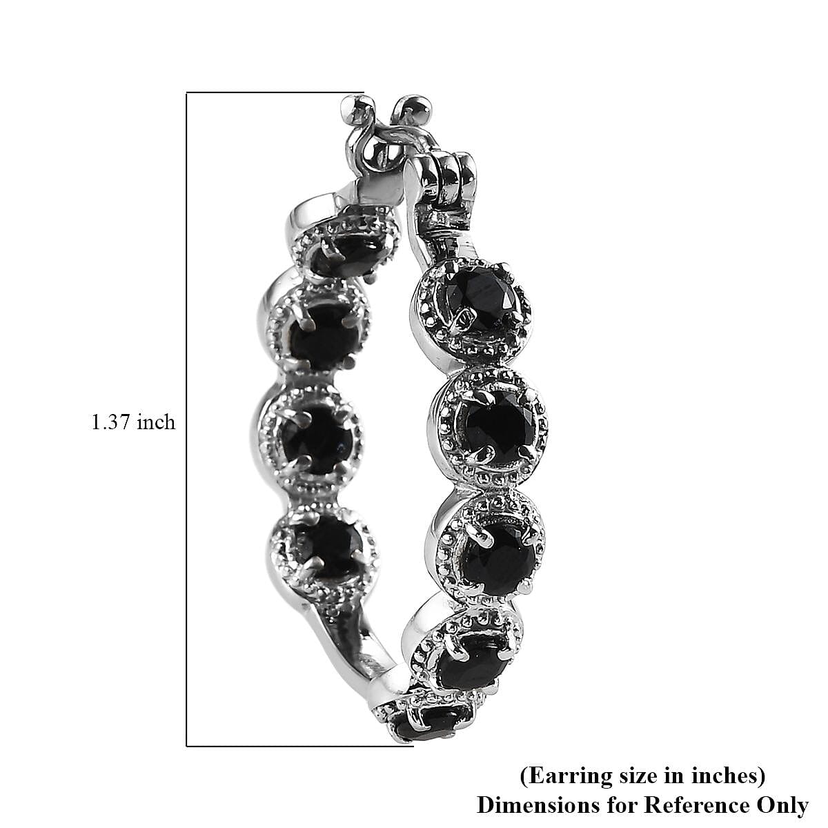 Thai Black Spinel Inside Out Hoop Earrings in Stainless Steel 3.75 ctw , Tarnish-Free, Waterproof, Sweat Proof Jewelry