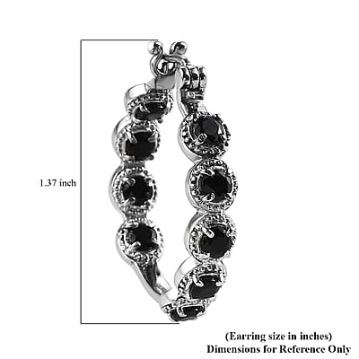 Thai Black Spinel Inside Out Hoop Earrings in Stainless Steel 3.75 ctw , Tarnish-Free, Waterproof, Sweat Proof Jewelry