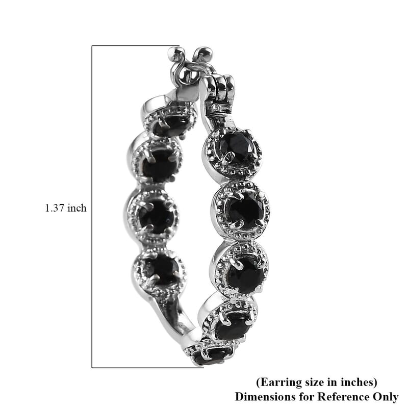 Thai Black Spinel Inside Out Hoop Earrings in Stainless Steel 3.75 ctw , Tarnish-Free, Waterproof, Sweat Proof Jewelry