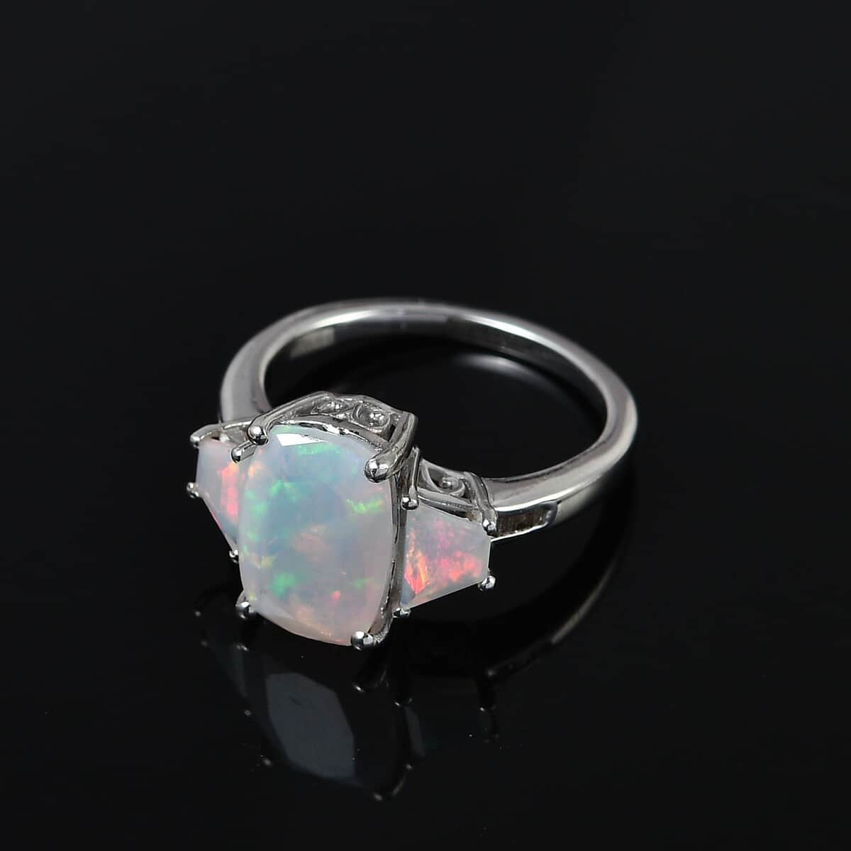 TLV Premium Ethiopian Welo Opal, Natural Champagne Diamond 3 Stone Ring in Platinum Over Sterling Silver (Size 7.0) 3.00 ctw image number 1