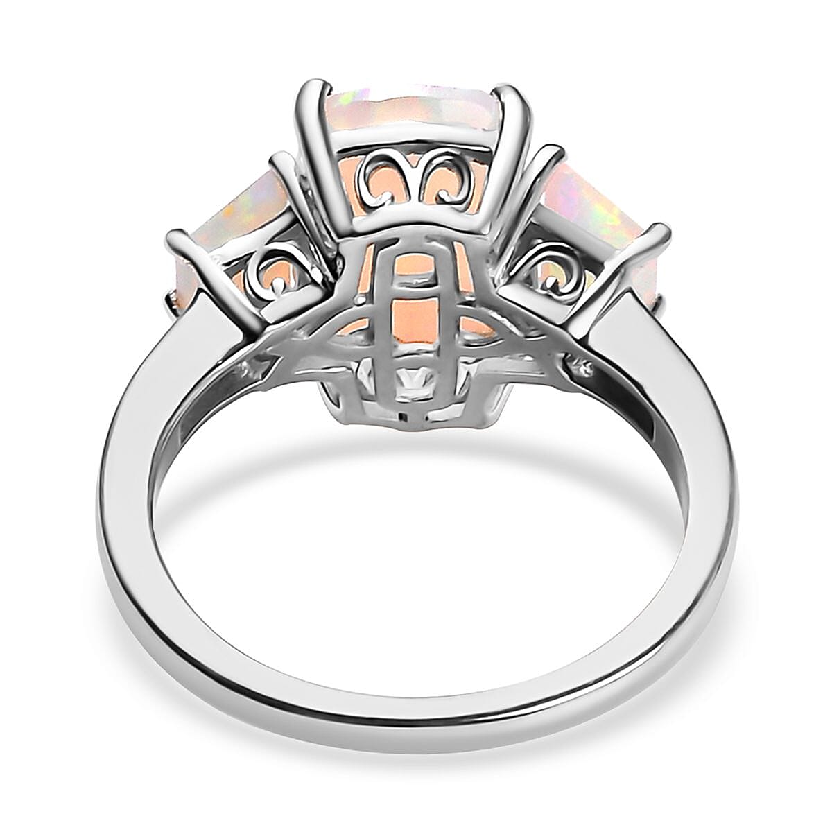 Premium Ethiopian Welo Opal and Natural Champagne Diamond 3 Stone Ring in Platinum Over Sterling Silver (Size 10.0) 3.00 ctw