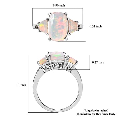 Premium Ethiopian Welo Opal and Natural Champagne Diamond 3 Stone Ring in Platinum Over Sterling Silver (Size 10.0) 3.00 ctw