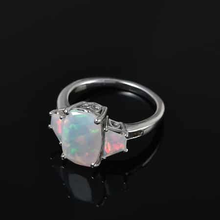 Premium Ethiopian Welo Opal and Natural Champagne Diamond 3 Stone Ring in Platinum Over Sterling Silver (Size 11.0) 3.00 ctw image number 1