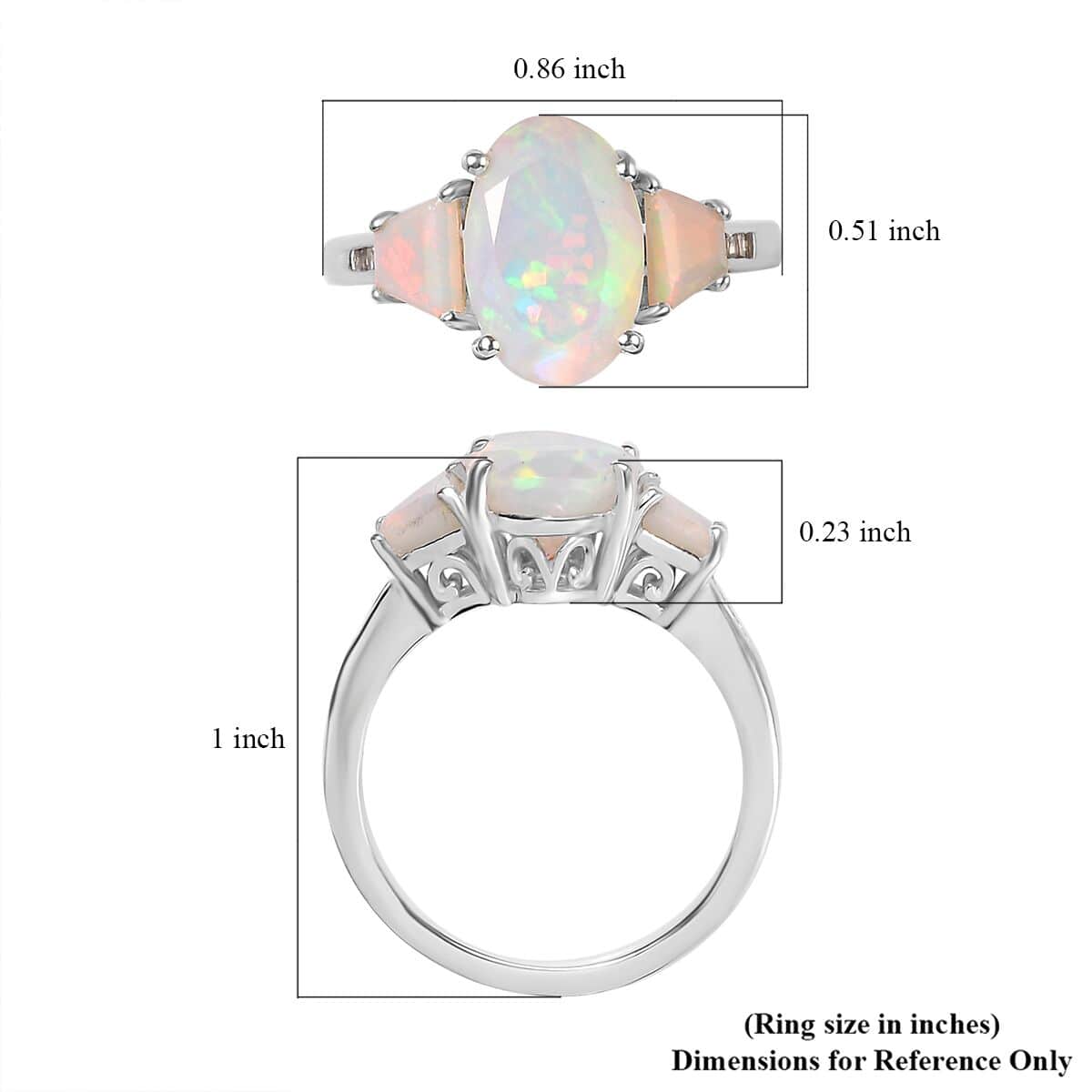 Premium Ethiopian Welo Opal and Natural Champagne Diamond 3 Stone Ring in Platinum Over Sterling Silver (Size 10.0) 2.65 ctw image number 5
