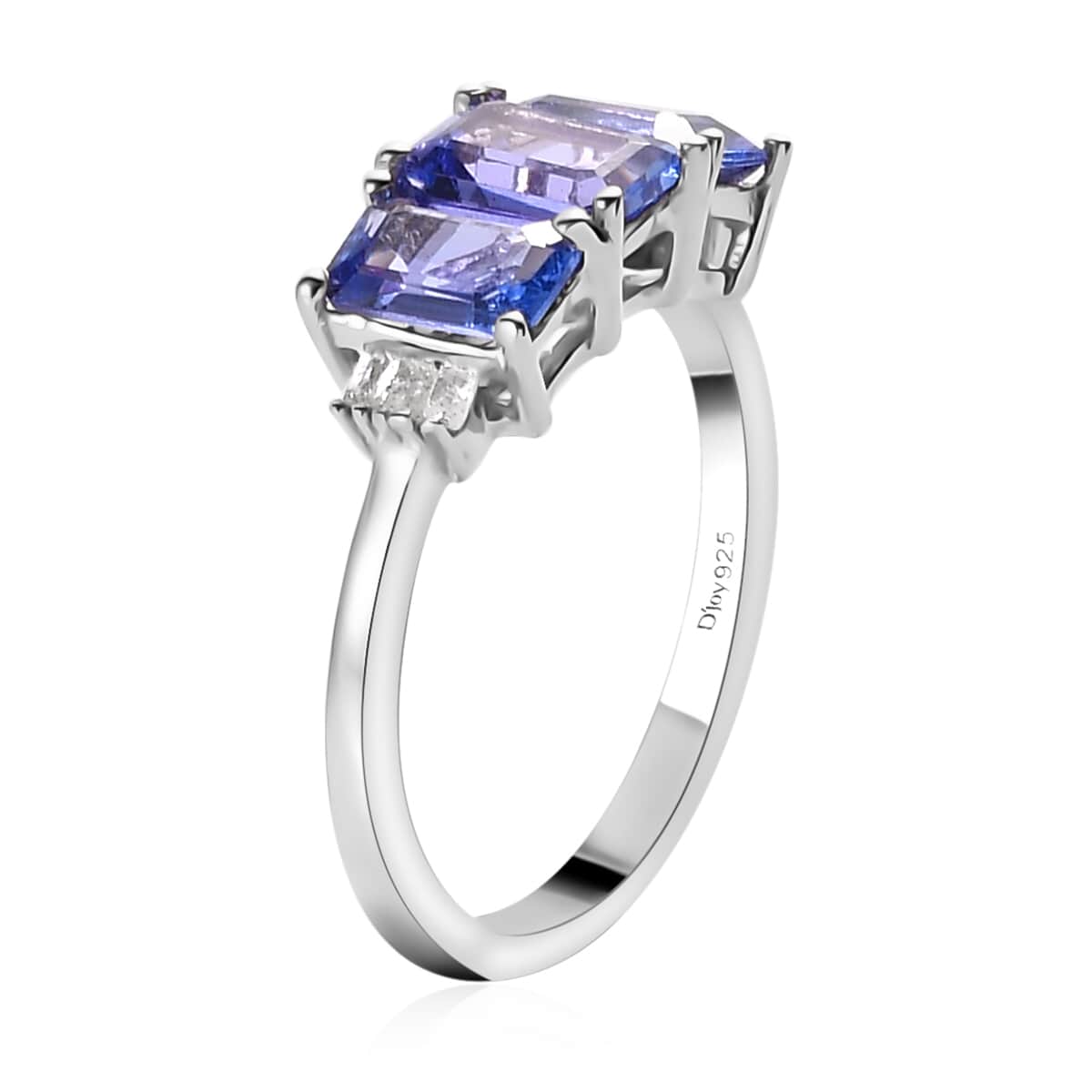 Tanzanite, Diamond Trilogy Ring in Platinum Over Sterling Silver (Size 10.0) 1.65 ctw image number 3