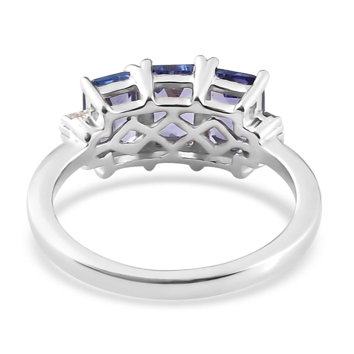 Tanzanite and Diamond Trilogy Ring in Platinum Over Sterling Silver (Size 10.0) 1.65 ctw image number 4