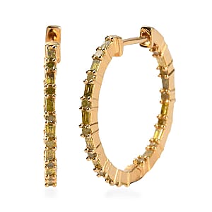 Yellow Diamond Hoop Earrings in Vermeil Yellow Gold Over Sterling Silver 1.00 ctw