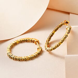 Yellow Diamond Hoop Earrings in Vermeil Yellow Gold Over Sterling Silver 1.00 ctw