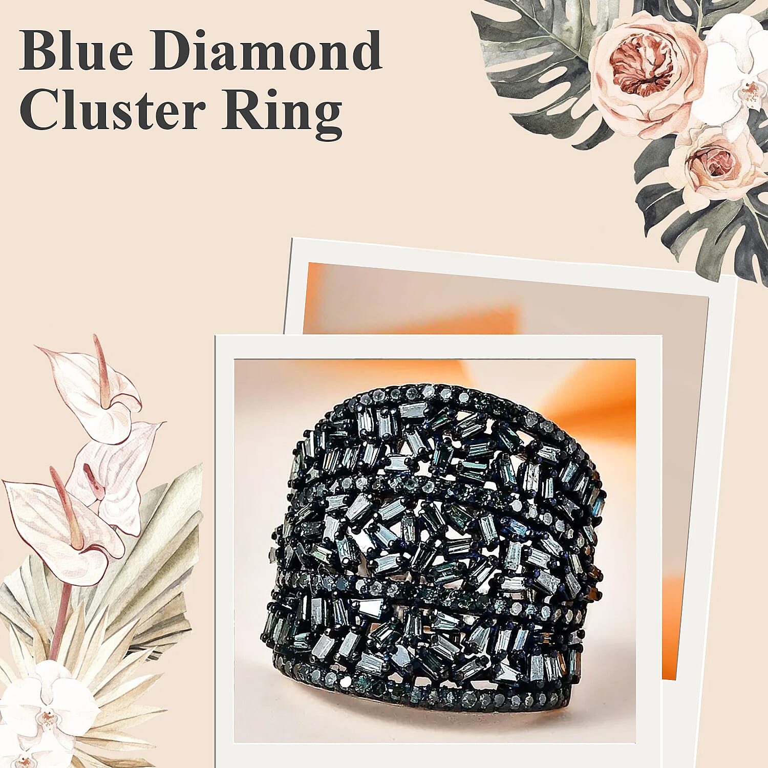 Blue Diamond 2.00 ctw Cluster Ring, Rhodium And Platinum Over Sterling Silver Ring, Fancy Diamond Jewelry, Wide Diamond Wedding Bands (Size 10.00)