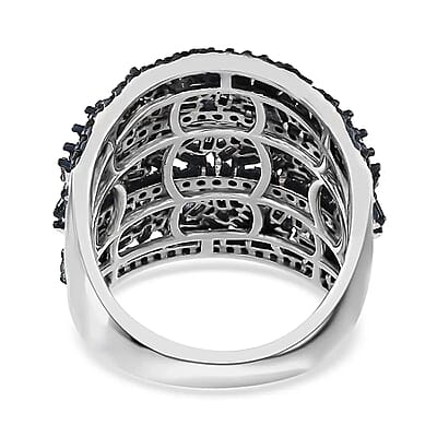 Blue Diamond 2.00 ctw Cluster Ring, Rhodium And Platinum Over Sterling Silver Ring, Fancy Diamond Jewelry, Wide Diamond Wedding Bands (Size 10.00)