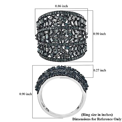 Blue Diamond 2.00 ctw Cluster Ring, Rhodium And Platinum Over Sterling Silver Ring, Fancy Diamond Jewelry, Wide Diamond Wedding Bands (Size 10.00)