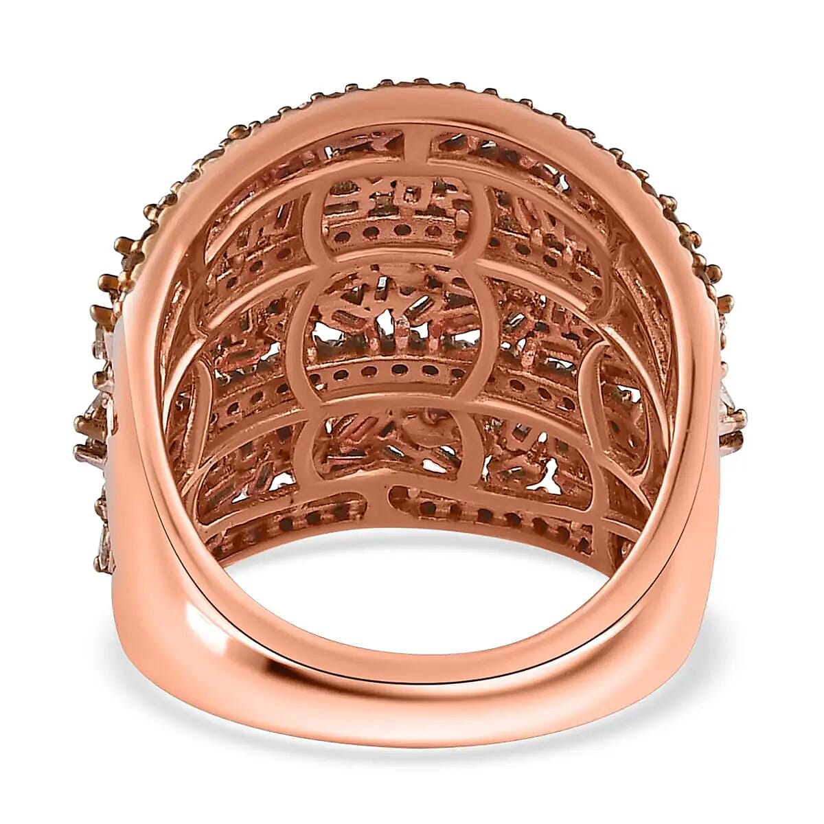 Natural Champagne Diamond 2.00 ctw Cluster Ring, Rhodium And Vermeil Rose Gold Over Sterling Silver Ring, Fancy Diamond Jewelry, Wide Diamond Wedding Bands (Size 9.00) image number 5