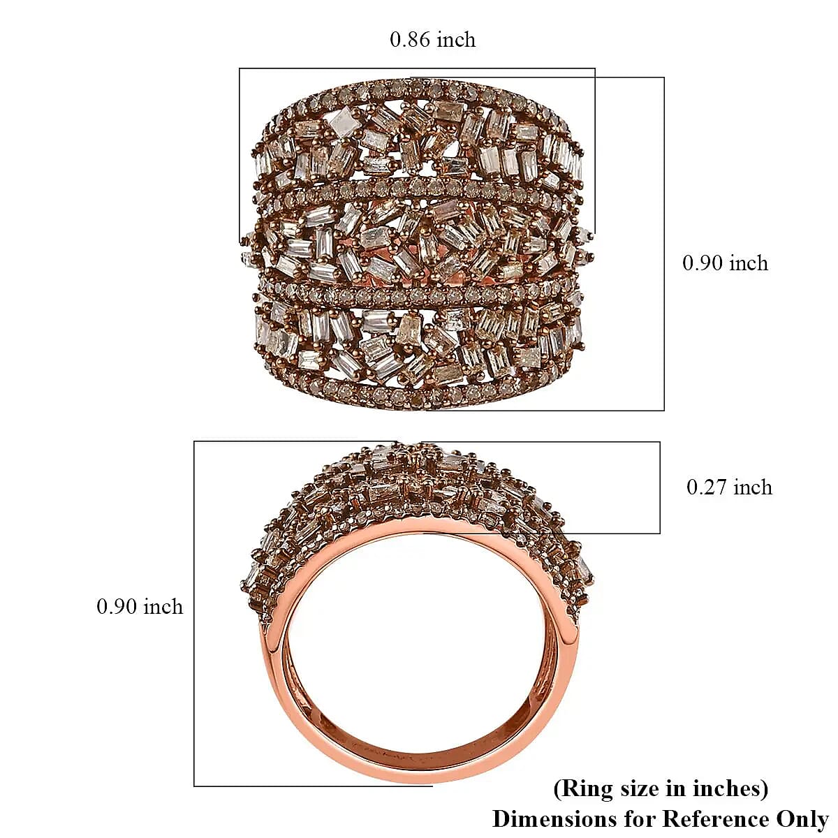 Natural Champagne Diamond 2.00 ctw Cluster Ring, Rhodium And Vermeil Rose Gold Over Sterling Silver Ring, Fancy Diamond Jewelry, Wide Diamond Wedding Bands (Size 9.00) image number 6