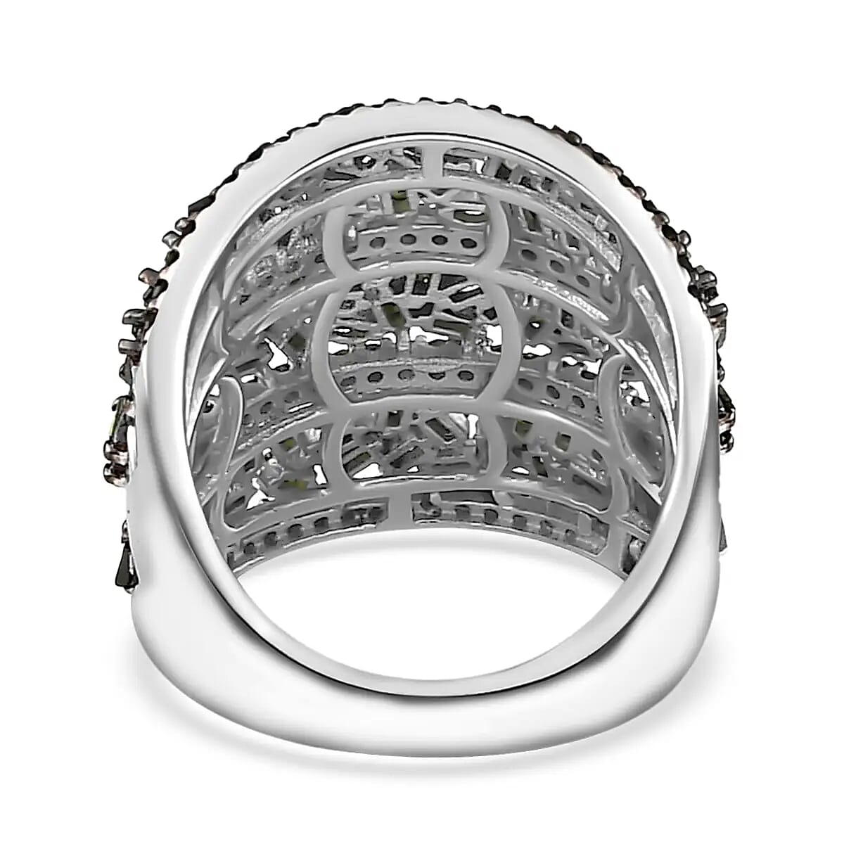 Green Diamond 2.00 ctw Cluster Ring, Rhodium And Platinum Over Sterling Silver Ring, Fancy Diamond Jewelry, Wide Diamond Wedding Bands (Size 6.00) image number 5