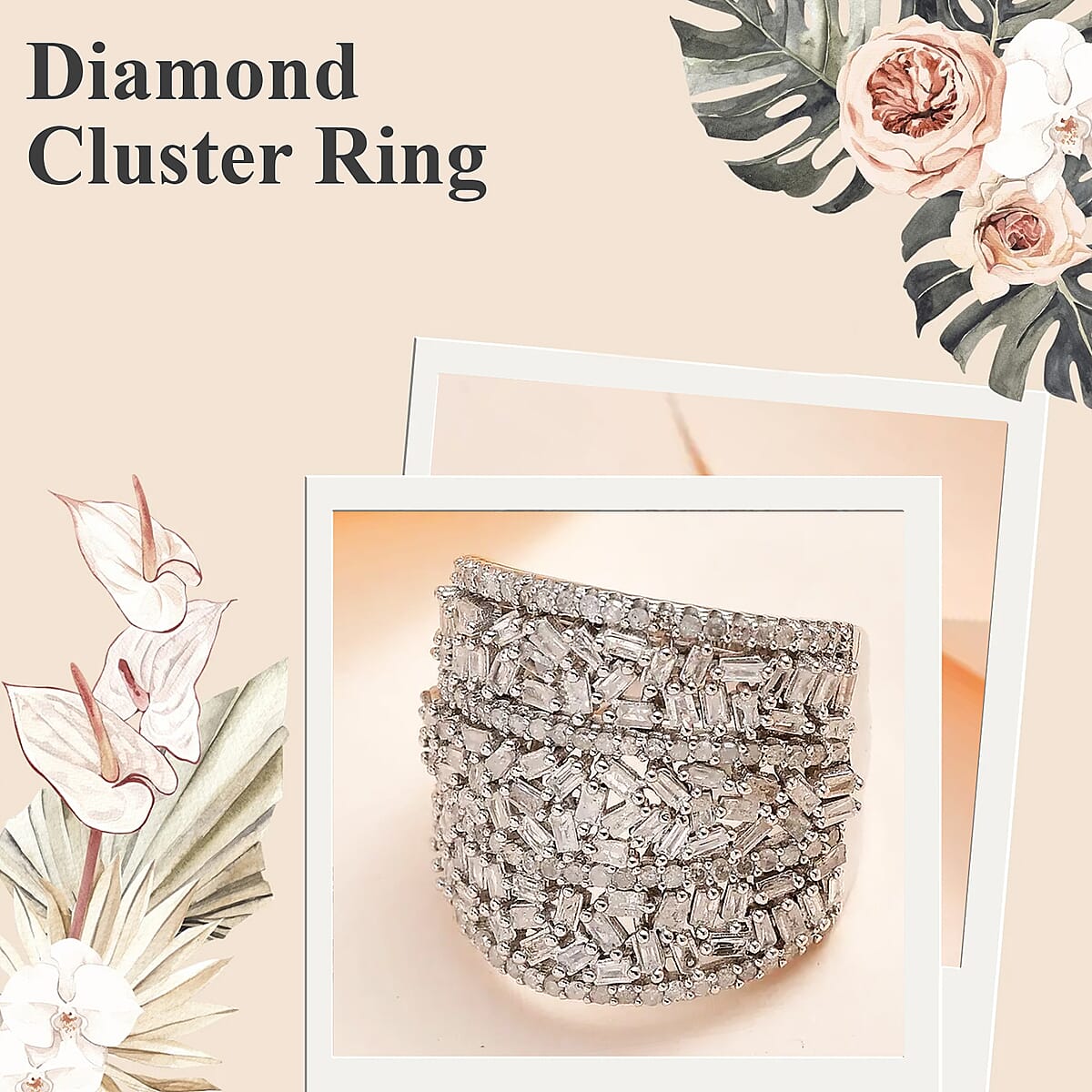 Diamond 2.00 ctw Cluster Ring, Platinum Over Sterling Silver Ring, Diamond Jewelry, Wide Diamond Wedding Bands (Size 10.00) image number 1