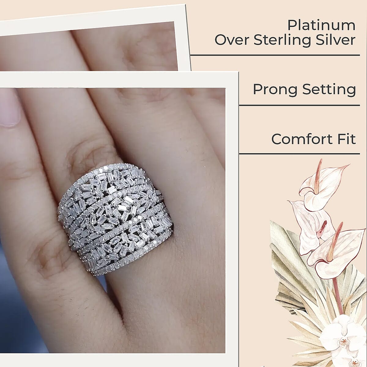 Diamond 2.00 ctw Cluster Ring, Platinum Over Sterling Silver Ring, Diamond Jewelry, Wide Diamond Wedding Bands (Size 10.00) image number 2