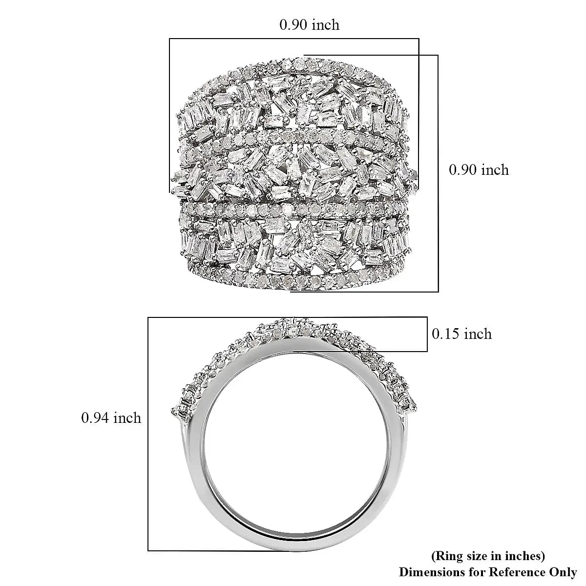 Diamond 2.00 ctw Cluster Ring, Platinum Over Sterling Silver Ring, Diamond Jewelry, Wide Diamond Wedding Bands (Size 10.00) image number 6