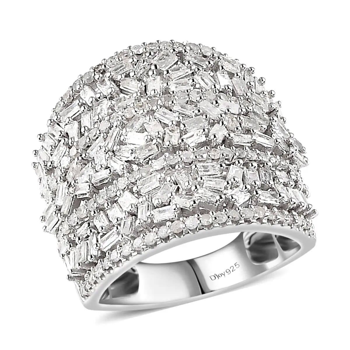 Diamond Cluster Ring, Platinum Over Sterling Silver Ring, Diamond Jewelry, Wide Diamond Wedding Bands 2.00 ctw image number 0