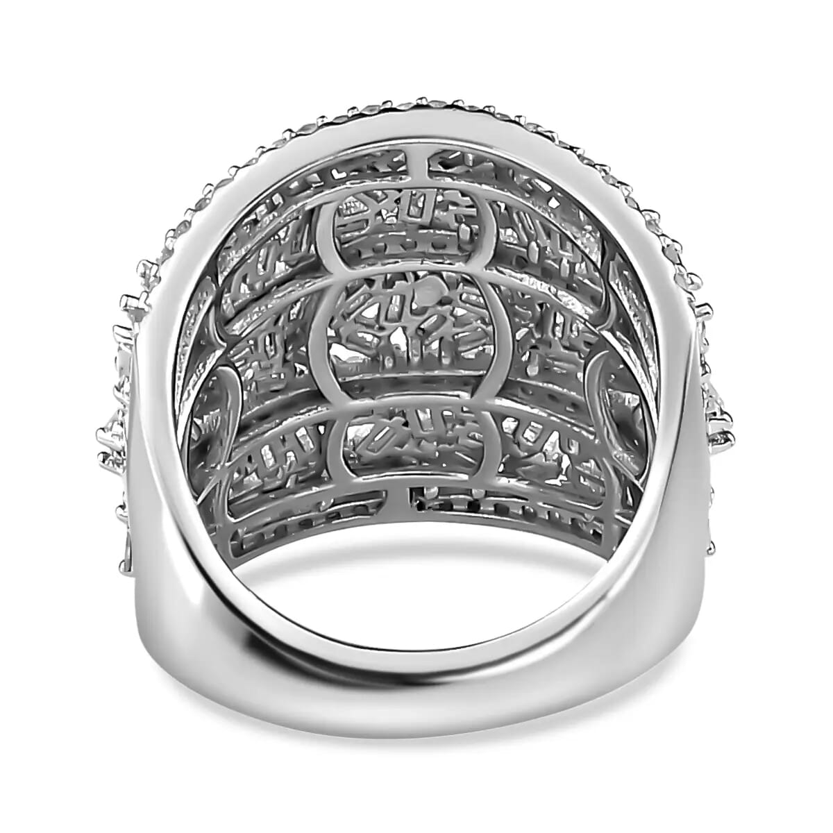 Diamond Cluster Ring, Platinum Over Sterling Silver Ring, Diamond Jewelry, Wide Diamond Wedding Bands 2.00 ctw image number 5