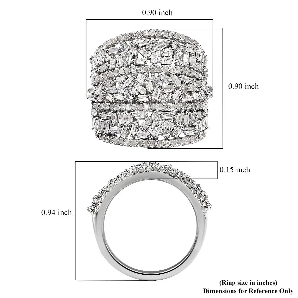 Diamond Cluster Ring, Platinum Over Sterling Silver Ring, Diamond Jewelry, Wide Diamond Wedding Bands 2.00 ctw image number 6