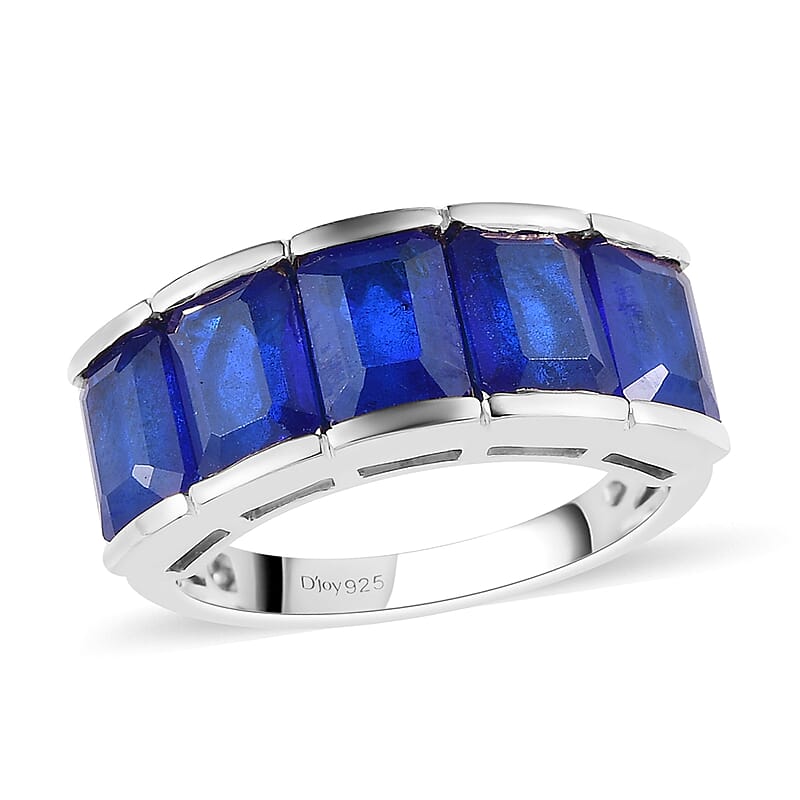 Tanzanian Blue Spinel (DF) 5 Stone Ring in Platinum Over Sterling Silver (Size 7.0) 6.10 ctw