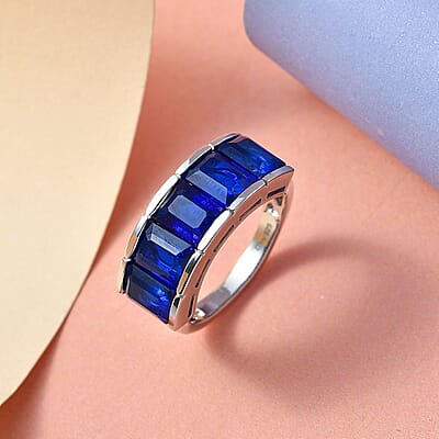 Tanzanian Blue Spinel (DF) 5 Stone Ring in Platinum Over Sterling Silver (Size 7.0) 6.10 ctw